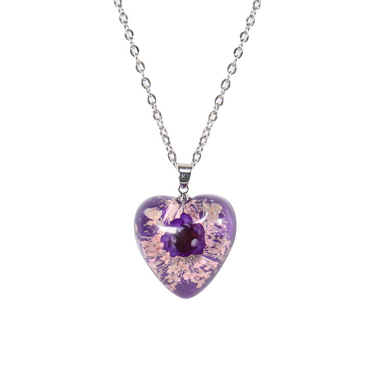 Wholesale 10pcs Small Star Flower Colorful Background Heart Shape Necklace